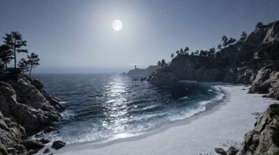 Moonlit Coastal Bay Wallpaper